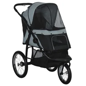 Meilleurs prix pour WEIGULO Poussette pliable pour chien et chat avec réflecteurs panier de rangement pare-soleil et fenêtre en filet gris Oxford