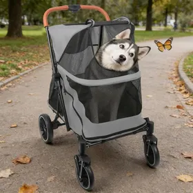 Comparer les prix de POUSSETTE PORTATIVE POUR CHIENS MOYENS ET GRANDS - HOMEWELL - POUSSETTE PLIANTE POUR ANIMAUX DE COMPAGNIE - 60*83*103 CM - GRIS