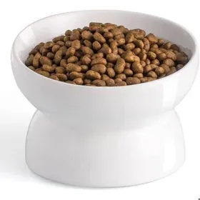 Comparer les prix de Raised Cat Bowl 12cm Tilting Raised Cat Food Bowl White Pet Bowl for Cats Small Dogs Anti-vomiting Protects Your Pets Spine