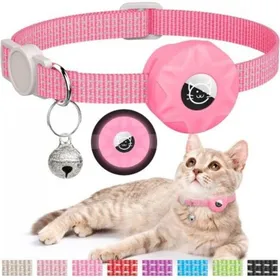 Comparer les prix de Collier GPS pour chat - Unbrand - Amovible - Clochette amovible - Rose - Pile bouton - Étui élastique Airtag