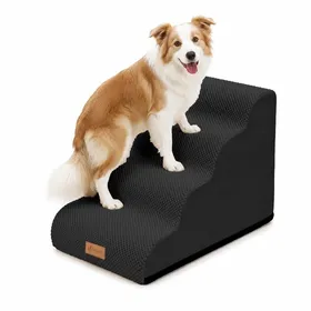Comparer les prix de VOUNOT® Escalier pour chien et chat à 4 marches en mousse haute densité - antidérapante déhoussable lavable - 72x40x50cm noir
