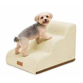 Meilleurs prix pour VOUNOT® Escalier pour chien et chat à 3 marches en mousse haute densité - antidérapante déhoussable lavable - 57x40x40cm beige
