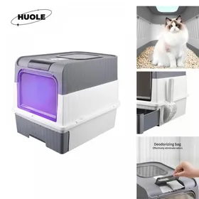 Comparer les prix de HUOLE - Bac à litière pour chat stérilisable en PP - Litières fermées et ouvertes - écologique - Hygiénique et pratique