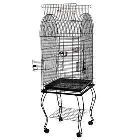 Comparer les prix de Cage à Oiseaux avec Toit Ouvert - LVHCMFOHM - Volière Interieur avec Support Détachable et roulettes - 59x59x1624 cm - Noir