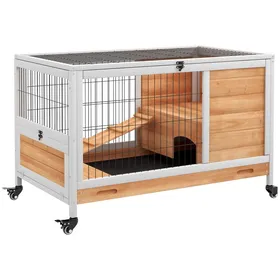 Meilleurs prix pour Clapier lapin intérieur - PawHut - toit ouvrant roulettes et plateau amovible - 90 x 53 x 59 cm - jaune et blanc
