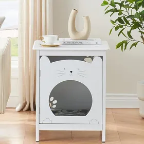 Comparer les prix de Maison de Toilette Pour Chat, Meuble à Litière Avec Porte Ouverte, Table d'appoint pour Canapé, 47,5 × 50,8 × 60,5 cm Blanc