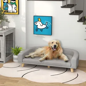 Meilleurs prix pour MOTHINESSTO1745-Canapé pour chien grand lit surélevé pour chien coussin lavable cadre en bois tissu polyester 98 x 67 x 25 cm gris