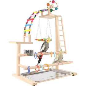 Meilleurs prix pour 1 Aire de jeux pour oiseaux Structure en bois Avec échelle et balançoire Perchoir lisse Pour perruches et perroquets .