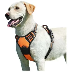Meilleurs prix pour Harnais Chien Moyen/Grand Orange Réfléchissant Anti-Traction Réglable avec Poignée Respirant Durable et Facile à Mettre