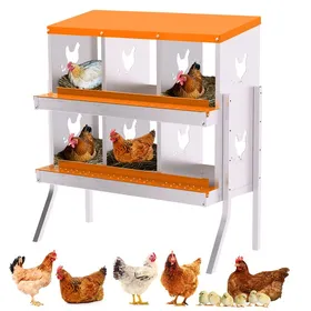 Meilleurs prix pour Pondoir Poules Pondeuses 6 Compartiments Poulailler en Métal Bac de Récupération Ponte Anti-rouille Pied Pondoir Orange
