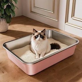 Comparer les prix de Bac litière inox rose 50x35x10 cm pour chats et lapins