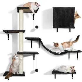 Comparer les prix de Étagères murales chat 4-en-1 ensemble meubles muraux griffoir arbre balle noir stable pour chats 10kg intérieur moderne pratique
