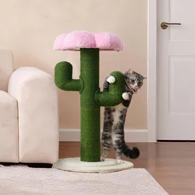 Comparer les prix de Arbre à chat en forme de cactus - 90 cm de haut - Poteaux en sisal 10 cm - Protection anti-basculement - Design moderne