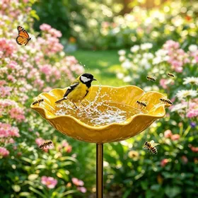 Comparer les prix de Mangeoire pour oiseaux en forme de fleur jaune - Abreuvoir de jardin - Diamètre 15 cm hauteur 65 cm