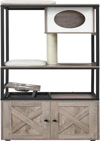 Comparer les prix de Arbre À Chat,Maison Pour Chat Avec Cache-Litière,Gamelles Surélevées,Poteau À Griffer En Sisal,Tapis Lavables,Grège Pct312G01