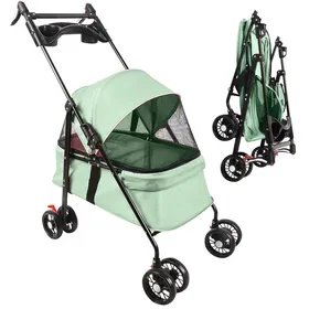 Comparer les prix de VERT Poussette pliable pour animaux avec Doublure Amovible Chariot pour Chien et Chat Roues Amortissantes Pneus Rotatifs à 360°