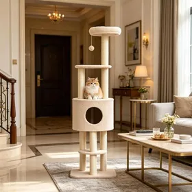 Comparer les prix de Zitty Arbre à Chat en Bois Multi-Niveaux avec Niche et Griffoir Sisal 148cm Beige