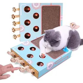 Meilleurs prix pour Griffoir 3 en 1 en carton ondul pour chat avec jeu de taupes et bton amusant pour chat tapis gratter couleurs multiples GRIFFOIR