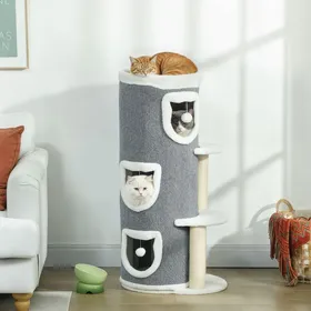 Comparer les prix de Tour pour chat à 4 niveaux arbre à chat stable avec griffoirs en sisal et bord en peluche 2 plateformes 50x36x101cm gris