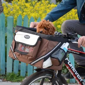 Meilleurs prix pour Panier de vélo pour animaux - MICH - Sac de transport - Marron - 38×25×25 cm - Tissu Oxford - Coussin intérieur amovible