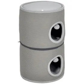 Comparer les prix de Tonneau griffoir chat - PawHut - 3 étages - avec coussins, tapis à gratter, balles-jouets - hauteur 69 cm - gris