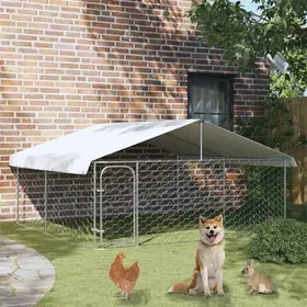 Meilleurs prix pour Chenil extérieur - vidaXL - 300x300x150 cm - Toit inclus - Acier galvanisé - Argent