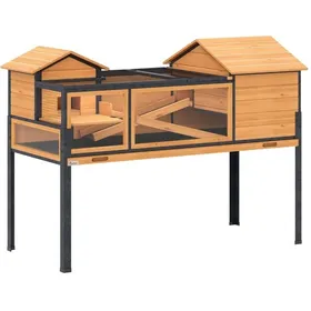 Comparer les prix de ELVORIN Enclos pour tortue 128 x 63 x 96 cm 2 niveaux 2 abris rampes fenêtres d observation bac amovible bois et acier jaune