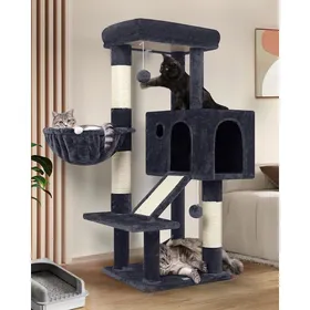 Meilleurs prix pour Arbre à chat 116cm grandes niches rembourrage plateforme sisal panier peluche jouets gris foncé structure solide chats minou gros