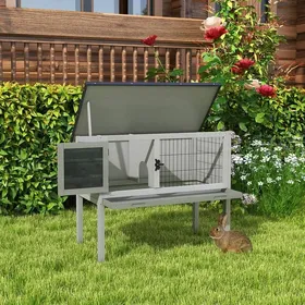 Meilleurs prix pour MOTHINESSTO2296-Clapier sur pieds cage à lapin avec niche intérieure plateau excrément coulissant porte verrouillable toit ouvrant
