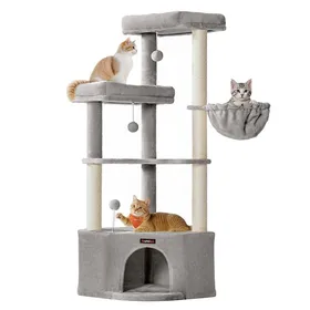 Comparer les prix de Arbre à chat - HELLOSHOP26 - 485 x 485 x 1407 cm - Gris - Niche et hamac inclus - Anti-basculement