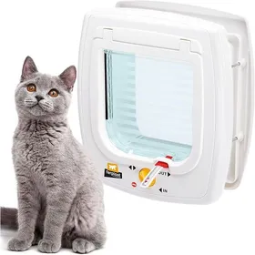 Meilleurs prix pour Chatiere Magnetique Porte pour Chats Entrée et Sortie Contrôlables à 4 Voies Proctection Contre Les Courants dair  Blanc