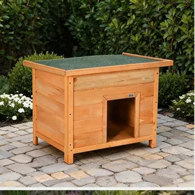 Meilleurs prix pour Niche pour chien en bois style chalet toit ouvrant en asphalte sol surélevé jaune classique 82 x 58 x 58 cm