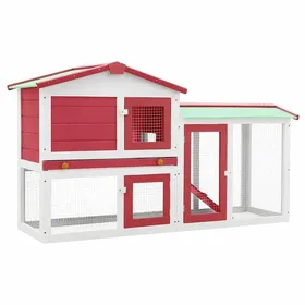 Comparer les prix de @FRENCH Clapier large dextérieur - Pour 10 Animau x - Rouge et blanc 145 x 45 x 84cm - Bois - Maison Lapin Enclos 75935