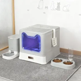 Comparer les prix de YIYI. Bac à litière stérilisé pour chat en acier inoxydable style tiroir avec pelle gris 46 x 40 x 39 cm