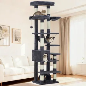 Meilleurs prix pour Arbre à chat haut multiniveau pour grands chats meubles dintérieur pour chat de 74 po avec griffoirs hamac tunnel gris