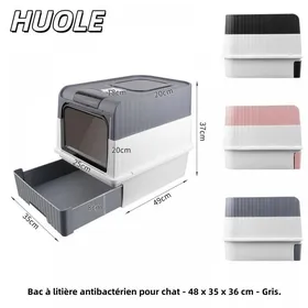 Meilleurs prix pour Bac à litière pour chat avec stérilisation UV - Conception à tiroir coulissant - 48*35*36 cm - Gris - HUOLE
