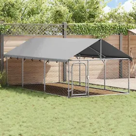 Meilleurs prix pour Stable&Durable - Argent - Chenil extérieur - avec toit 400x200x150 cm - Niche&enclos pour chiens HS266786862