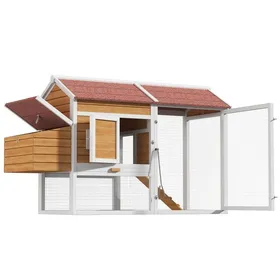 Comparer les prix de Poulailler de Jardin en Bois avec Enclos et Pondeoir - Cage à Poules Extérieur - pour 2 à 4 Poules - 185x91x115cm
