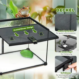 Meilleurs prix pour Terrarium für Reptilien 50 x 30 x 35 cm Boîte de nourriture en verre pour la culture des reptiles Structure métal