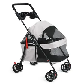 Comparer les prix de Poussette pliante pour animaux de compagnie avec porte-gobelet maille respirante visible pour taille moyenne et petite (Gris)