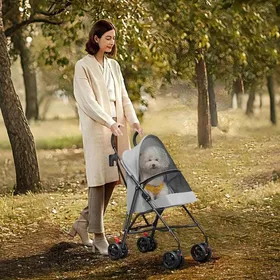 Meilleurs prix pour 3 en 1 Poussette Buggy Pliable Chien Chat Poussette de Voyage pour Animaux 4 roues Maille Respirante Porte-gobelet Gris