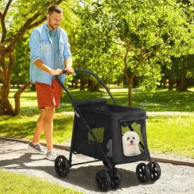 Meilleurs prix pour WEIGULO Poussette pliable pour chien, convient aux petits et moyens chiens jusqu'à 20 kg, tissu Oxford, noir