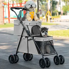 Meilleurs prix pour XXL Double-layer Pet Poussette-MENGDA-Poussette grand chien-Foldable-Pour Animaux âgés et jeunes-Jusquà 4-Gris