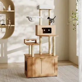 Meilleurs prix pour Arbre à chat intérieur avec griffoir grande plateforme  espace repas hamac et meuble pour bac à litière (bac non)80x 50x173cm
