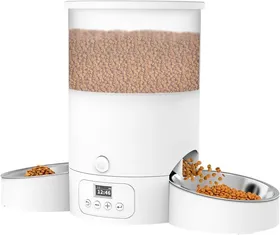 Meilleurs prix pour Distributeur Automatique De Nourriture Pour Chat 3L Avec 2 Bols En Acier Inoxydable,Double Alimentation Et Minuterie 12 Portions 6