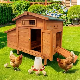 Comparer les prix de Comfyu - Poulailler sur pilotis bois 104x60x715 cm nid de ponte toit articulé bac déchets – doré