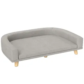 Meilleurs prix pour Canapé Pour Chien Et Chat 98x67x25cm Lit Surélevé Avec Coussin Et Pieds En Bois Confortable Pour Grands Chiens Couleur Gris
