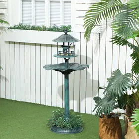 Comparer les prix de Bain doiseaux abreuvoir pour oiseaux jardinière 3 en 1 Ø 50 x 113 cm polypropylène vert-de-gris
