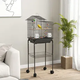 Comparer les prix de Cage à oiseaux sur roues 46 x 36 x 120 cm 2 mangeoires 2 perchoirs étagère cage pour perruche calopsitte conure pinson canaris