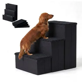 Comparer les prix de Relaxdays escalier pour chien pliable 3 marches avec rangement 48 x 40 x 54 cm revêtement tissu noir rampe lit & can